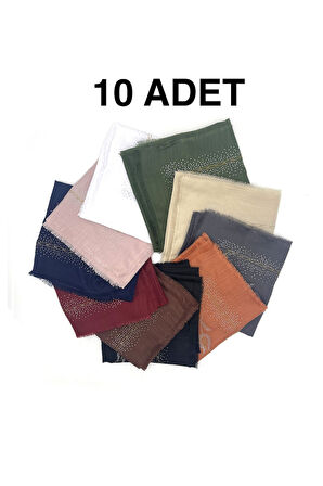 Mevlit Hediyesi Taş İşlemeli Flamlı 10'lu Set Yazma Hediyelik Eşarp 100x100cm Dağıtmalık Toptan