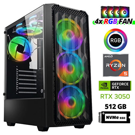 Xaser Xsr941 Ryzen 5 5600 32GB Ram 512GB M.2 NVMe SSD 6GB RTX3050 Masaüstü Oyuncu Bilgisayarı