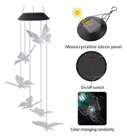 Solar Led Işıklı Kelebekli Bahçe Dekoru 6 Ledli,Renkli Işık