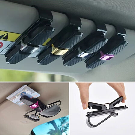 CELİK AVM® Araç İçi Güneşliğe Takılan 2'li Gözlük,Kart,Para Takmalık Aparat