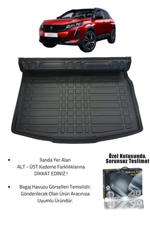 Sahler Peugeot 3008 2016-2024 Uyumlu 4.5D Premium Havuzlu Oto Paspas Ve Liner Marka 3D Üst Bagaj Havuzu