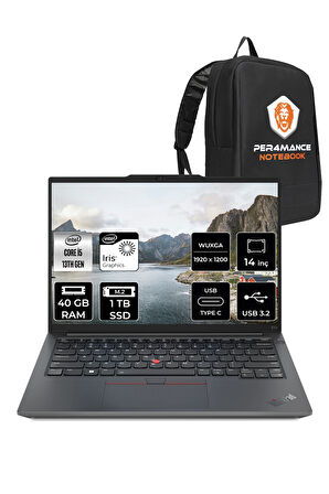 Lenovo ThinkPad E14 G5 i5 1335U 40GB 1TB SSD WUXGA 14'' FDOS Dizüstü Bilgisayar & PER4 ÇANTA
