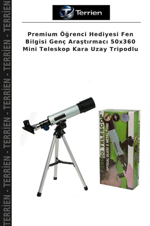 Premium Öğrenci Hediyesi Fen Bilgisi Genç Araştırmacı 50x360 Mini Teleskop Kara Uzay Tripodlu