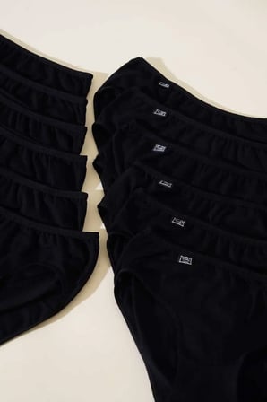 Kadın Siyah 12'li Paket Pamuklu Likralı Elastan Bato Külot - Ekonomik Paket