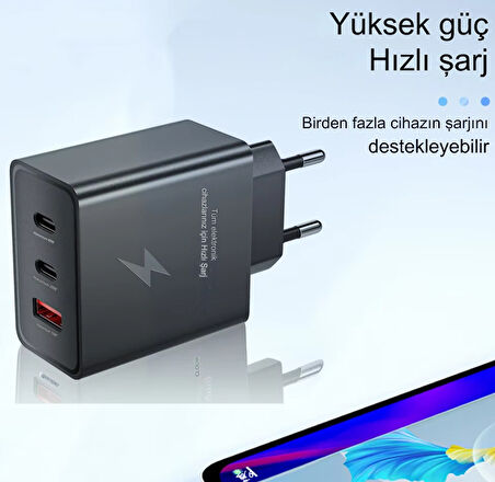 Type C & Type A Hizli Sarj Aleti Uclu 2xType C- Usb (65W - 25W - 15W)ADAPTÖR