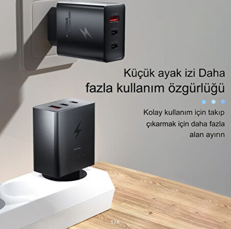 Type C & Type A Hizli Sarj Aleti Uclu 2xType C- Usb (65W - 25W - 15W)ADAPTÖR