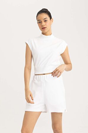 DeFactoFit Crop Dik Yaka Sporcu Kısa Kollu Ağır Kumaş Tişört B8966AX24SMWT80