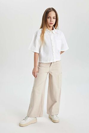 DeFacto Kız Çocuk Wide Leg Kargo Geniş Bol Paça Jean Pantolon C0451A824SPBG292