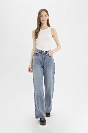 Straight Wide Yüksek Bel Geniş Paça Uzun Jean Pantolon