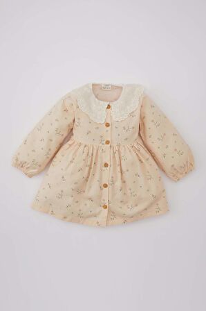 DeFacto Kız Bebek Çiçekli Uzun Kollu Twill Elbise C0494A524SPBG360