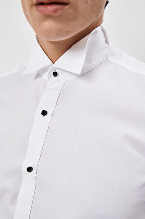 Erkek Beyaz Slim Fit Dar Kesim Ata Yaka Uzun Kollu Klasik Gömlek