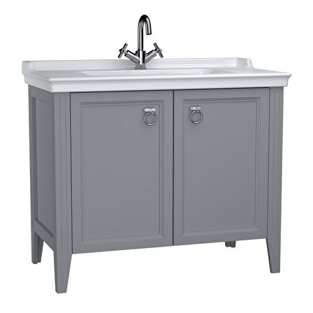 VitrA Valarte 62157 Lavabo Dolabı, Kapaklı, Etajerli Lavabolu, Krom Kulplu, 100 cm, Mat Gri