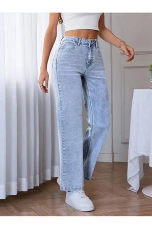 Kayla Beyaz Açık Mavi Süper Yüksek Bel Wide Leg Jeans Likralı Salaş Paça Denim Kot Pantolon