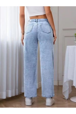 Kayla Beyaz Açık Mavi Süper Yüksek Bel Wide Leg Jeans Likralı Salaş Paça Denim Kot Pantolon
