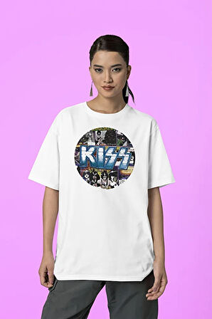 Kiss Müzik Grubu Baskılı Unisex Tişört, Oversize Rock Metal Tişört