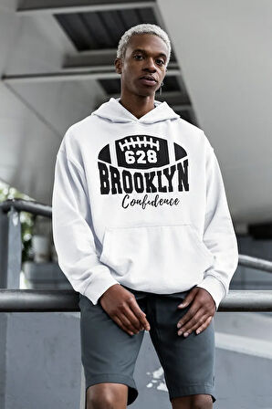 628 Brooklyn Confidence Yazılı Unisex Oversize Beyzbol Hoodie