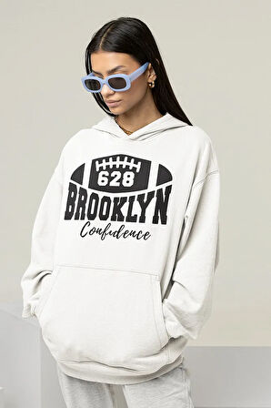 628 Brooklyn Confidence Yazılı Unisex Oversize Beyzbol Hoodie