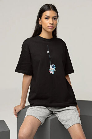 Tasarım Astronaut Baskılı Unisex Oversize Tişört