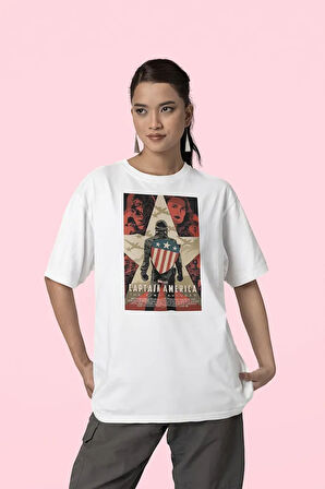 Captain America Film Afişi Baskılı Unisex Oversize Marvel Tişört