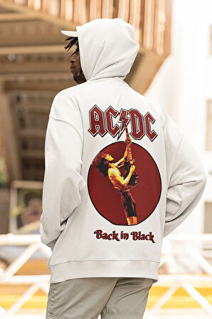 AC DC Back In Black Müzik Grubu Baskılı Unisex Oversize Tasarım Hoodie
