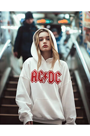 AC DC Back In Black Müzik Grubu Baskılı Unisex Oversize Tasarım Hoodie
