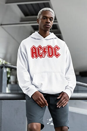 AC DC Back In Black Müzik Grubu Baskılı Unisex Oversize Tasarım Hoodie