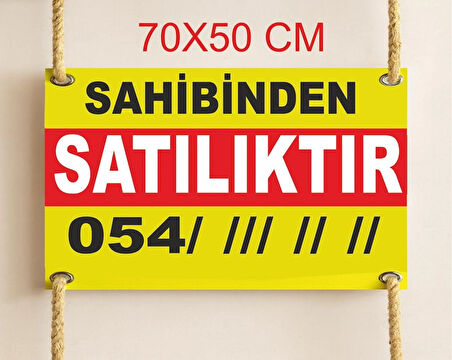 SAHİBİNDEN SATILIKTIR Afişi 70×50 cm – Delikli, İpli, Dış Mekan Dayanıklı
