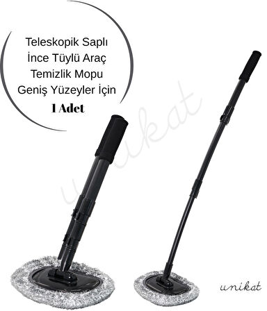 Unikat Özel Teleskopik Saplı İnce Tüylü Araç Temizlik Mopu – Siyah