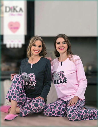 Dika Kışlık Pamuklu Pijama Takımı ANTRASİT