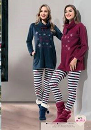 DİKA Taytlı Polar Pijama Takımı BORDO