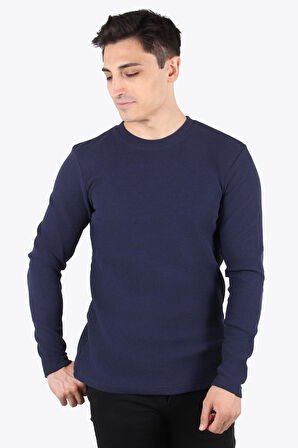 O Yaka Waffle Erkek Sweat 5073-2B VİZON YEŞİLİ