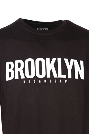 İp O Yaka Brooklyn Baskı Erkek Sweat 2 SİYAH