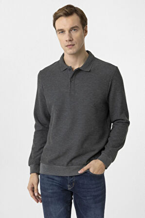 Erkek Polo Yaka Waffle Sweat TR2013700442 KOYU GRİ