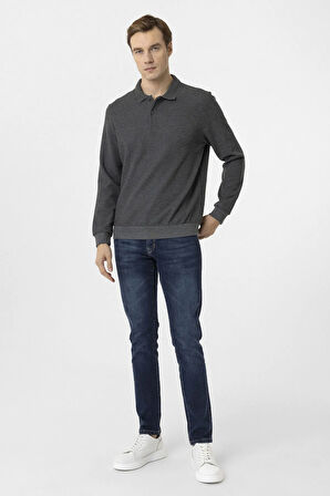 Erkek Polo Yaka Waffle Sweat TR2013700442 KOYU GRİ