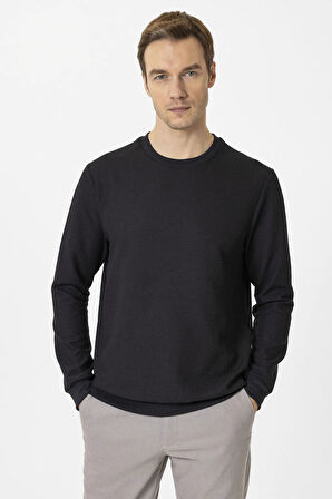 Erkek O Yaka Waffle Sweat TR2013700460 Siyah
