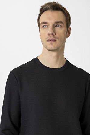 Erkek O Yaka Waffle Sweat TR2013700460 Siyah