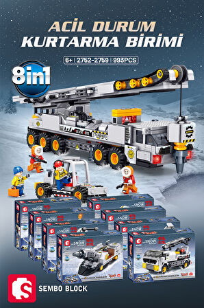 Sembo Block 8'i 1 arada Kar Kurtarma seti 993 Parça yapı blokları Lego ile uyumlu(2752-2759)