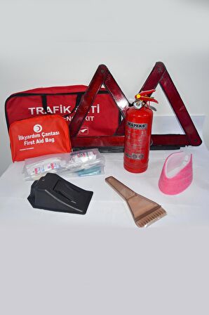 Dikdörtgen Trafik ve İlkyardım Seti Çantası Reflektör ve Mapeks Araç Yangın Söndürme Seti Ekonomik
