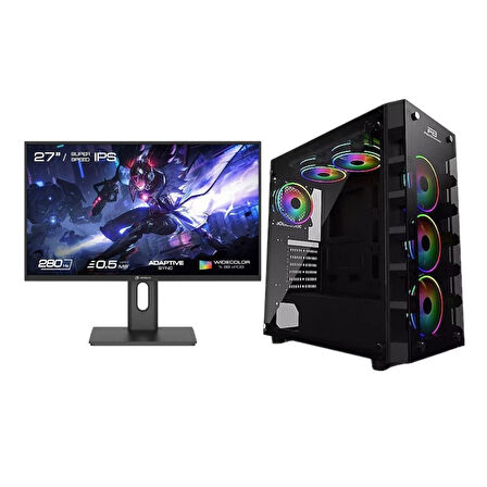 LYSERG PB X-59RGB Kasa Ryzen 7 7800X3D 32 GB Ram 500 GB SSD Asus Dual RTX 4070 W11 +27" Monitör 