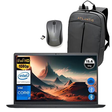 Dell Inspiron 3520 i7 1255U 8GB 1TB M.2 SSD I35201013U ATL93 O/B 15.6" Fdos Taşınabilir Bilgisayar+Çanta&Mouse