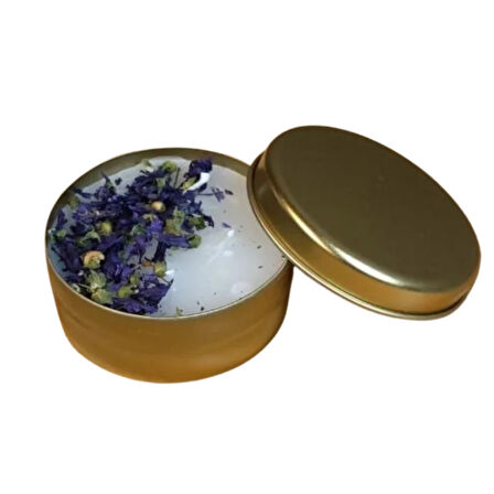 Uretti - Makbule 3845 7748 El Yapımı Gold Metal Kutuda Beyaz Mum - Mor Çiçek