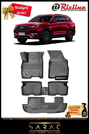 Rizline Chery Tiggo 8 Pro Excel/Lux/Avantgarde 2020 Model 3D Havuzlu Paspas (HEDİYELİ!)