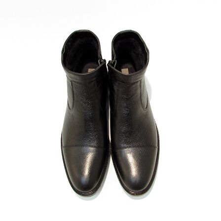 Fosco Fsc 8606 Sivri Burun Orta Topuk Fermuarlı Soğuk Havaya Dayanıklı Günlük Siyah Klasik Bot Hakiki Deri