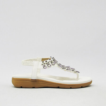 GUJA BLG120-1 BEYAZ KADIN PARMAK ARASI TAŞLI SANDALET