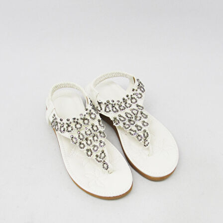 GUJA BLG120-1 BEYAZ KADIN PARMAK ARASI TAŞLI SANDALET