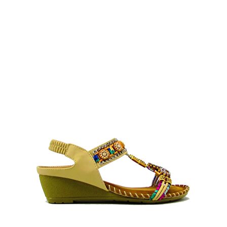 GUJA BLG151-3 BEJ KADIN TAŞLI DOLGU TOPUK SANDALET