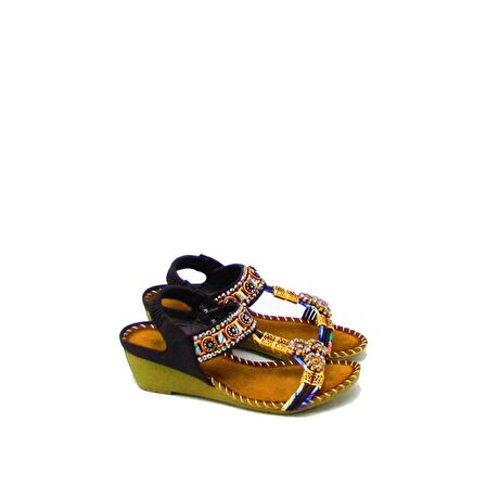 GUJA BLG151-3 SİYAH KADIN TAŞLI DOLGU TOPUK SANDALET
