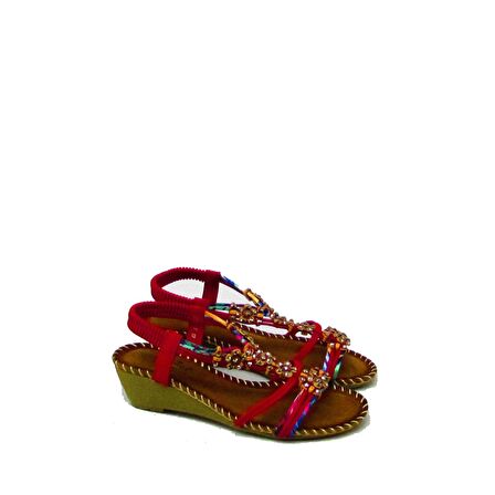 GUJA BLG151-5 KIRMIZI KADIN TAŞLI DOLGU TOPUK SANDALET