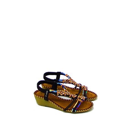 GUJA BLG151-5 SİYAH KADIN TAŞLI DOLGU TOPUK SANDALET