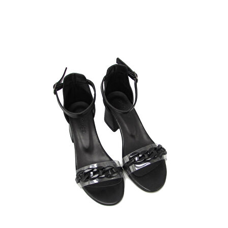 KANUGA BB2022-47 SİYAH KADIN ŞEFFAF UZAY YOLU TOKALI SANDALET